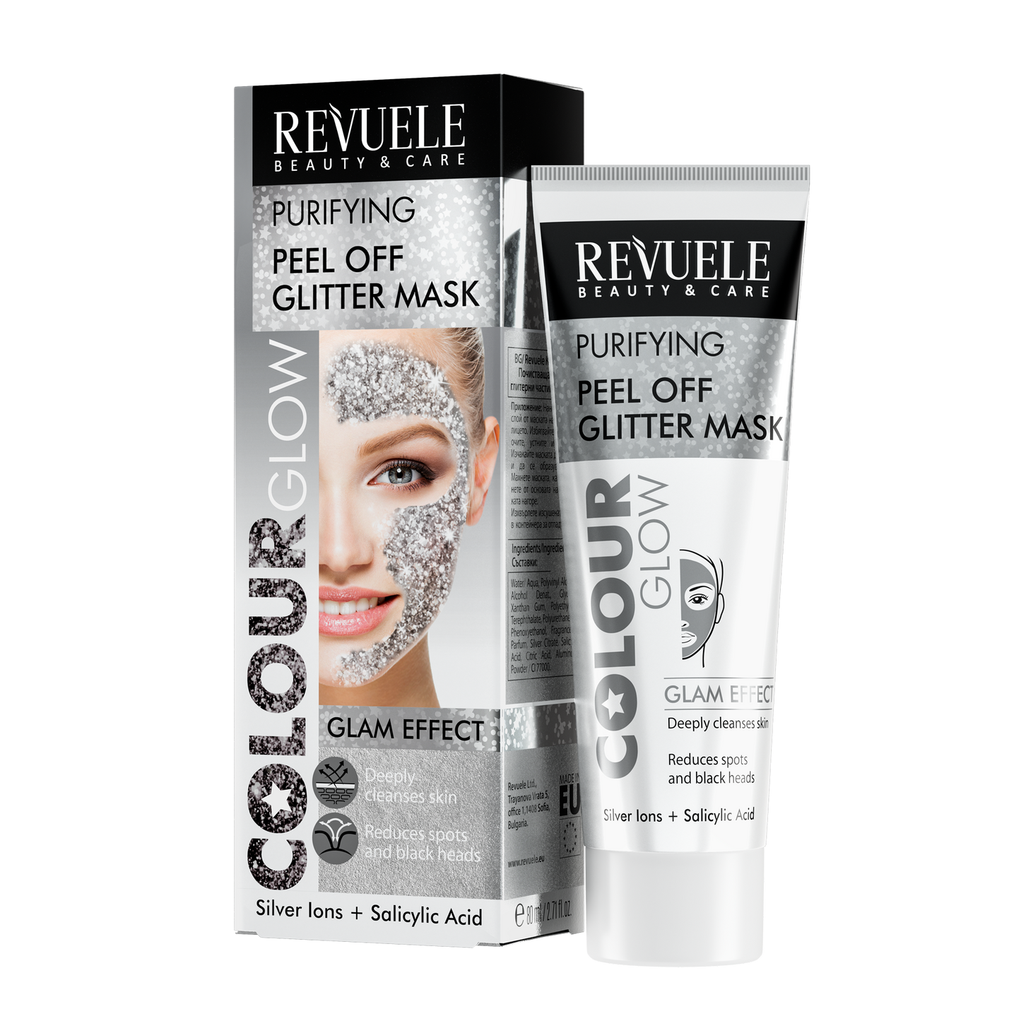 REVUELE COLOUR GLOW SILVER Purifying Peel Off Glitter Silver Mask-80ml